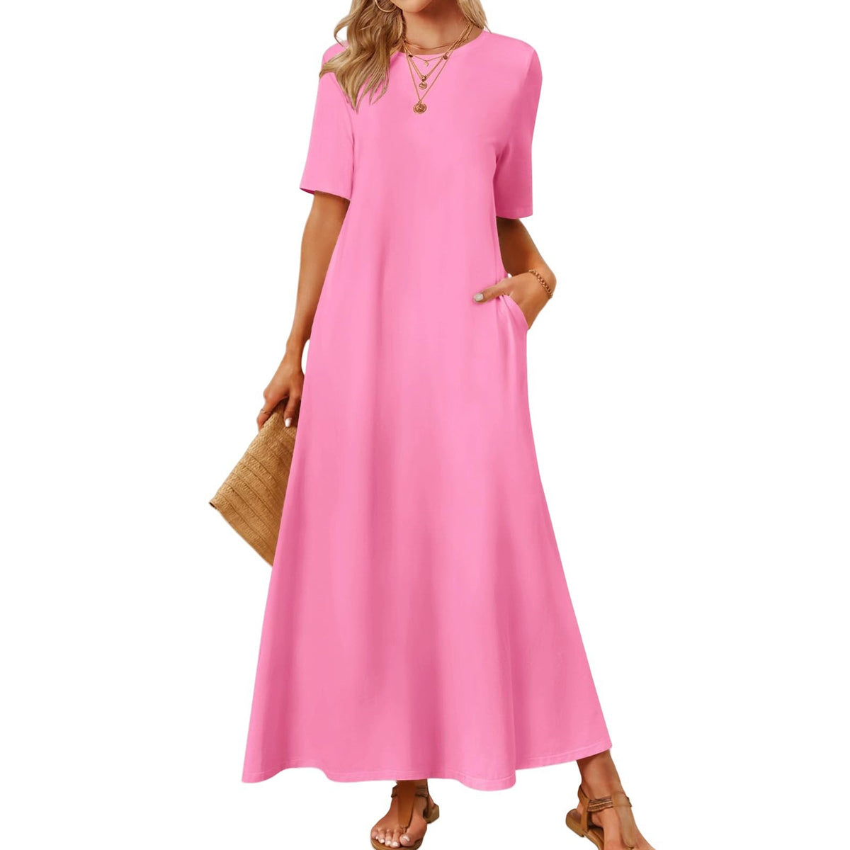 Women's Fashion Round Neck Short Sleeves Dress – Premium 0 | RICALOUX