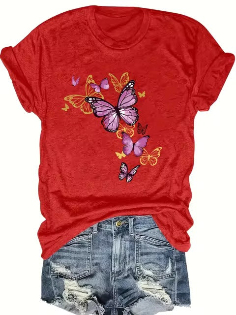 Butterfly-cluster Womens T-shirt Delicate Graphic Casual Top – Premium 0 | RICALOUX