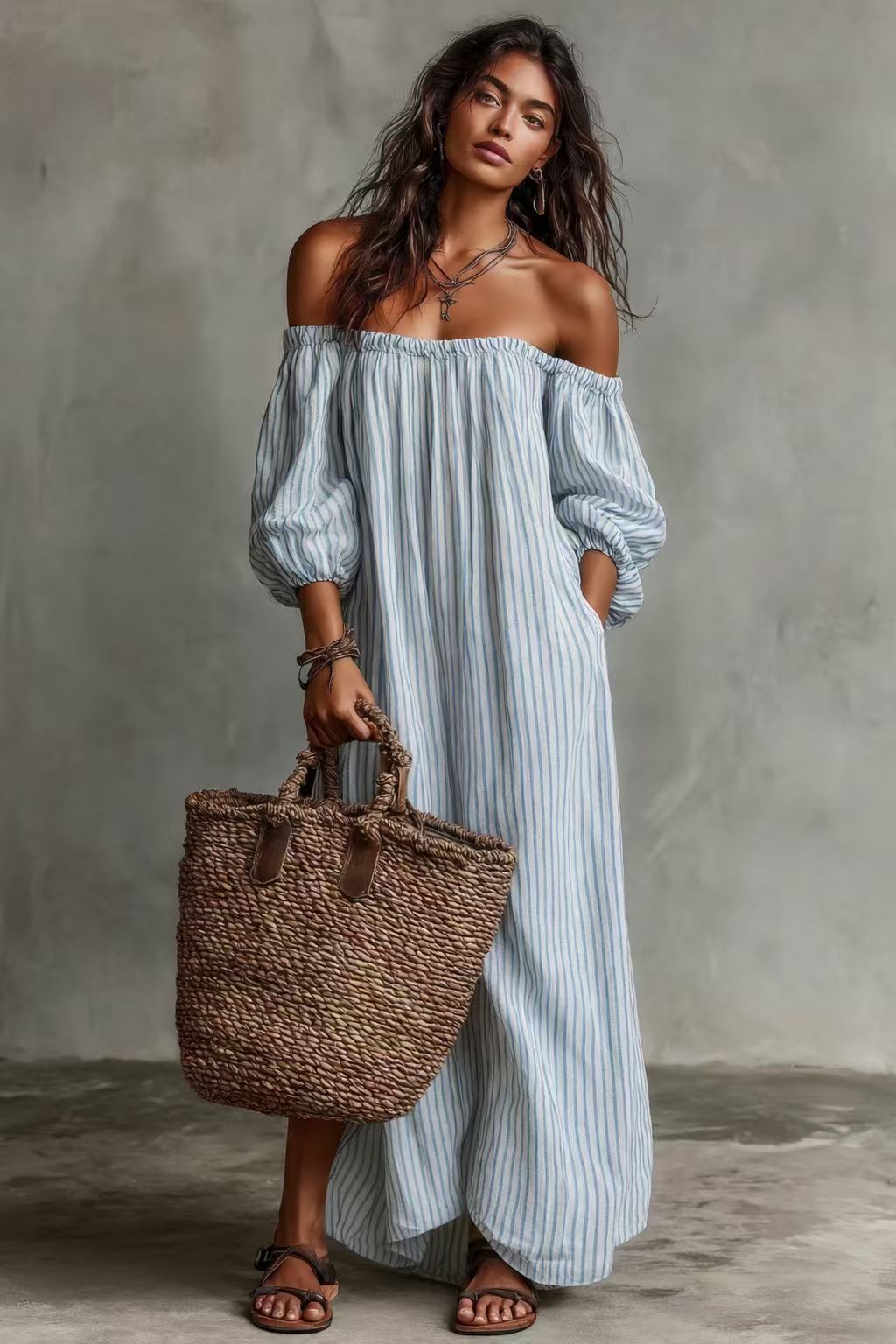 Striped Loose Casual Off Shoulder Sweet Dress With Pockets – Premium 4 | RICALOUX