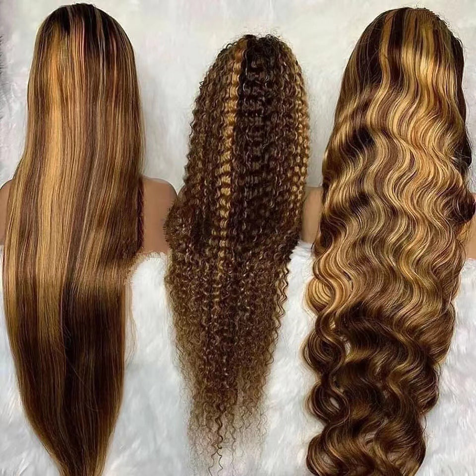 Front Lace Wig African Black Gradient Color Big Wave Wig Sheath – Premium 0 | RICALOUX