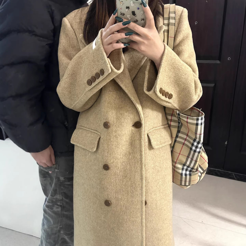 Womens Elegant Korean-Style Wool Coat by Ricaloux