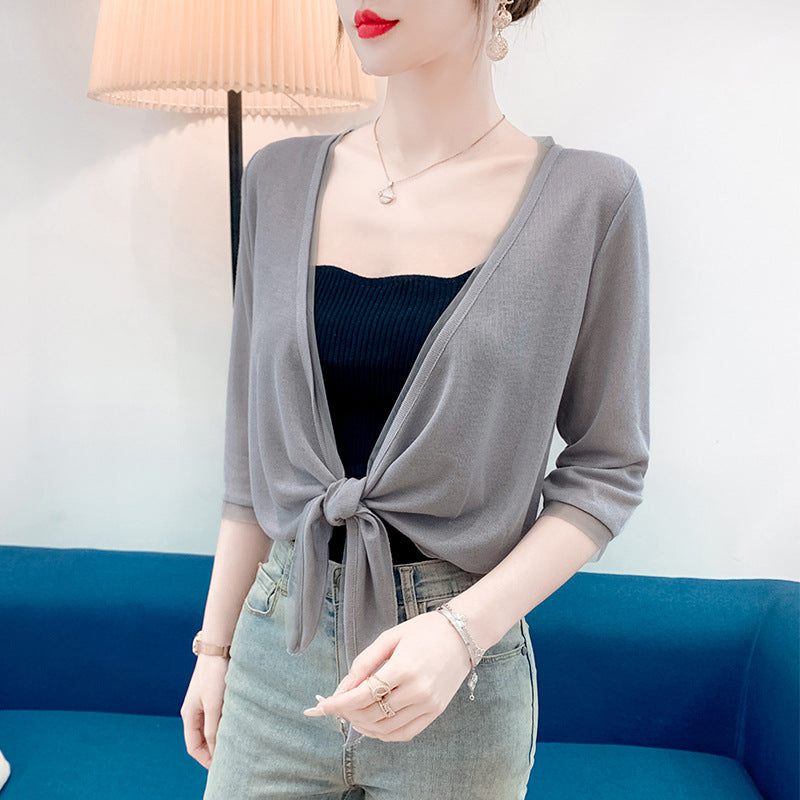 Lightweight Shawl With A Sophisticated Knit Cardigan by Ricaloux