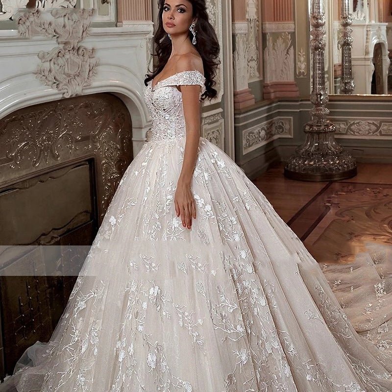 Off-shoulder French-style Bride Trailing Mori Style Simple Small Wedding Dress - RICALOUX