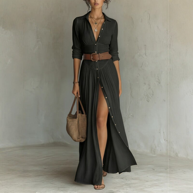 Womens Casual And Versatile V-neck Long Split Dress by Ricaloux