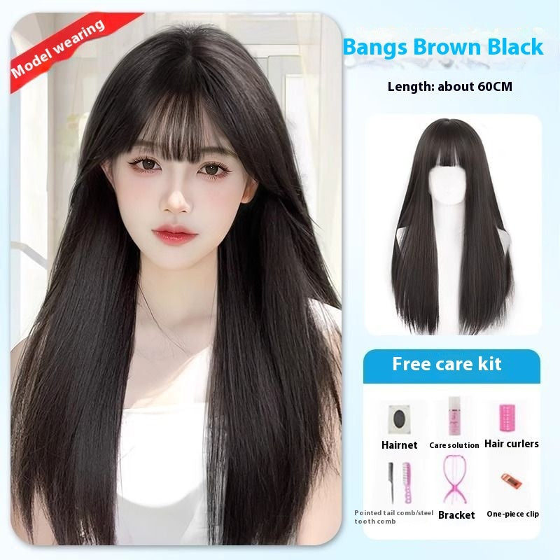 Jaulin Wig Women's Long Hair Forehead Lace Full-head Wig Mid-length Long Straight Hair Full Top Wig by Ricaloux