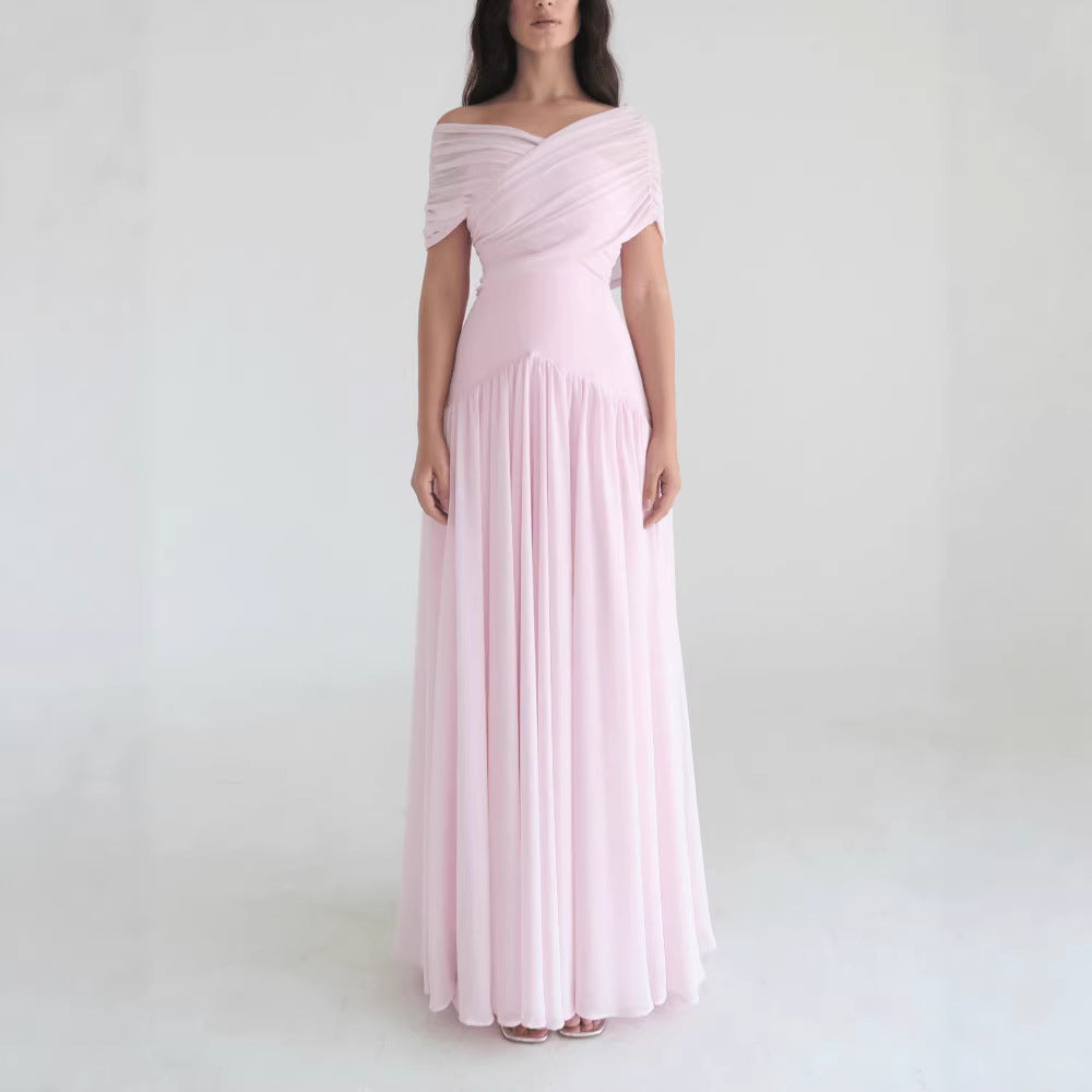 Light Elegant Cross-design Short-sleeve Maxi Dresssoft And Romantic by Ricaloux