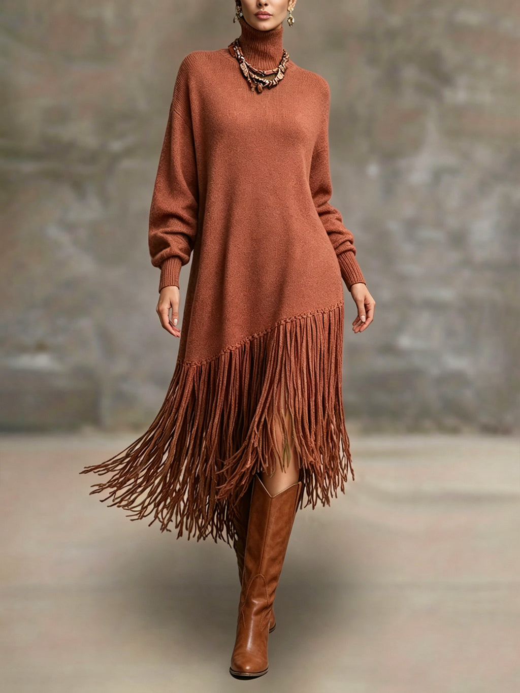 Womens Long Tassel Solid-Color Versatile Dress – Premium 0 | RICALOUX