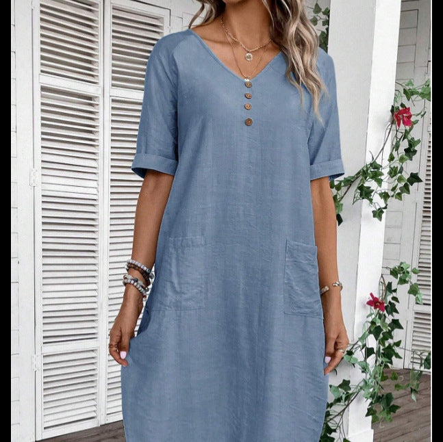 Summer V-neck Loose And Comfortable Resort Dress by Ricaloux