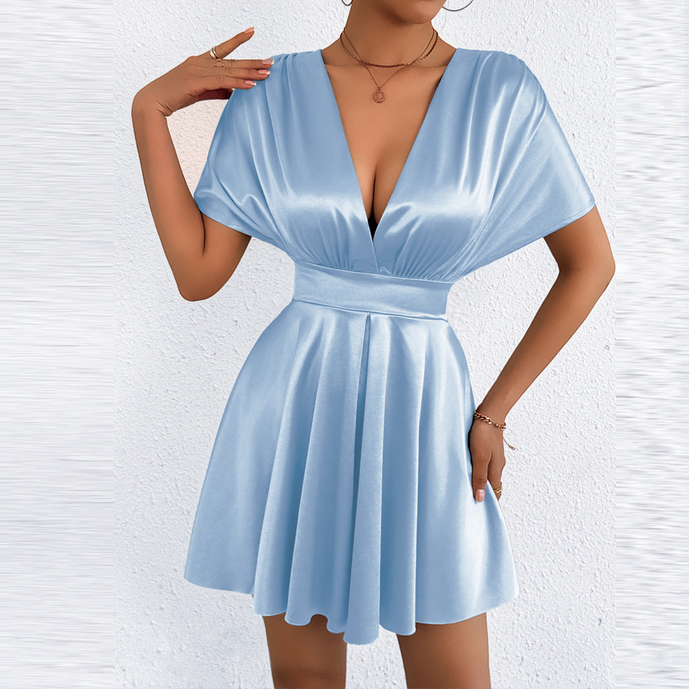 New Womens Summer V-neck Elegant Low-cut Fashionable Waist-cinching Dress by Ricaloux