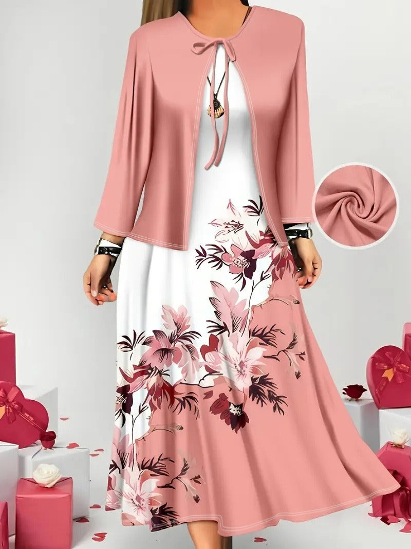 Color-block Elegant And Sophisticated Professional Coat Paired With A Dress Set – Premium 0 | RICALOUX