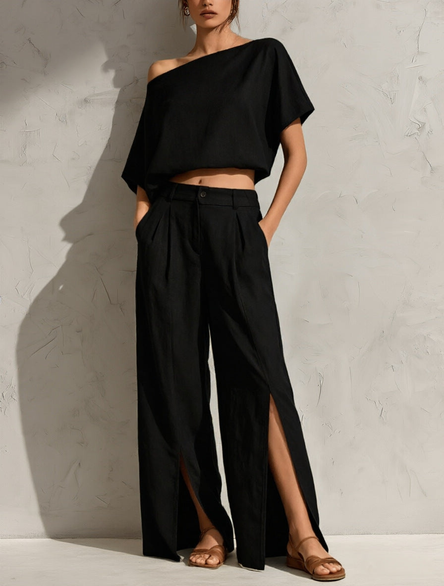 Womens Off-shoulder Top And Pants Set by Ricaloux