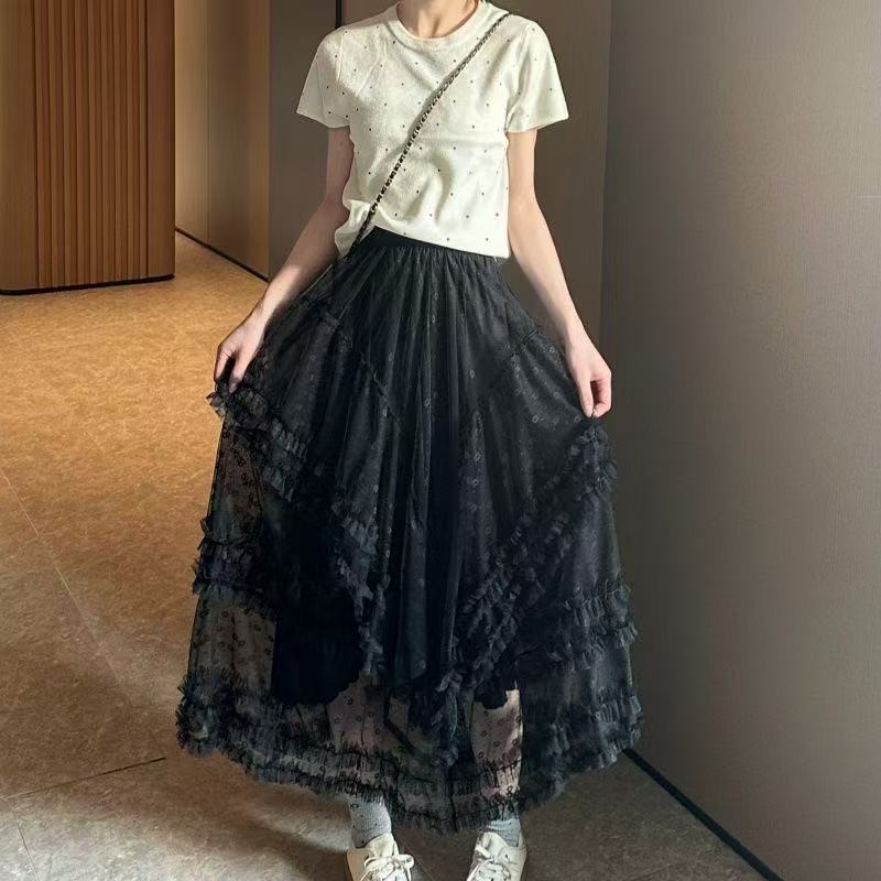 High-waisted A-line Midi Fairy-like Fluffy Tiered Skirt – Premium 0 | RICALOUX