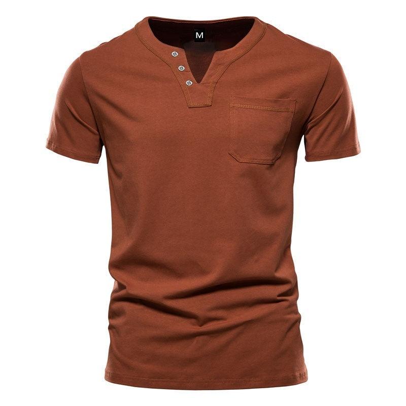 Mens V-neck Short-sleeve Casual T-shirt For Young Adults by Ricaloux