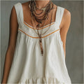 New Retro Casual Chic Embossed Comfortable Solid-color Cotton-linen Mini Slip Dress – Premium 0 | RICALOUX