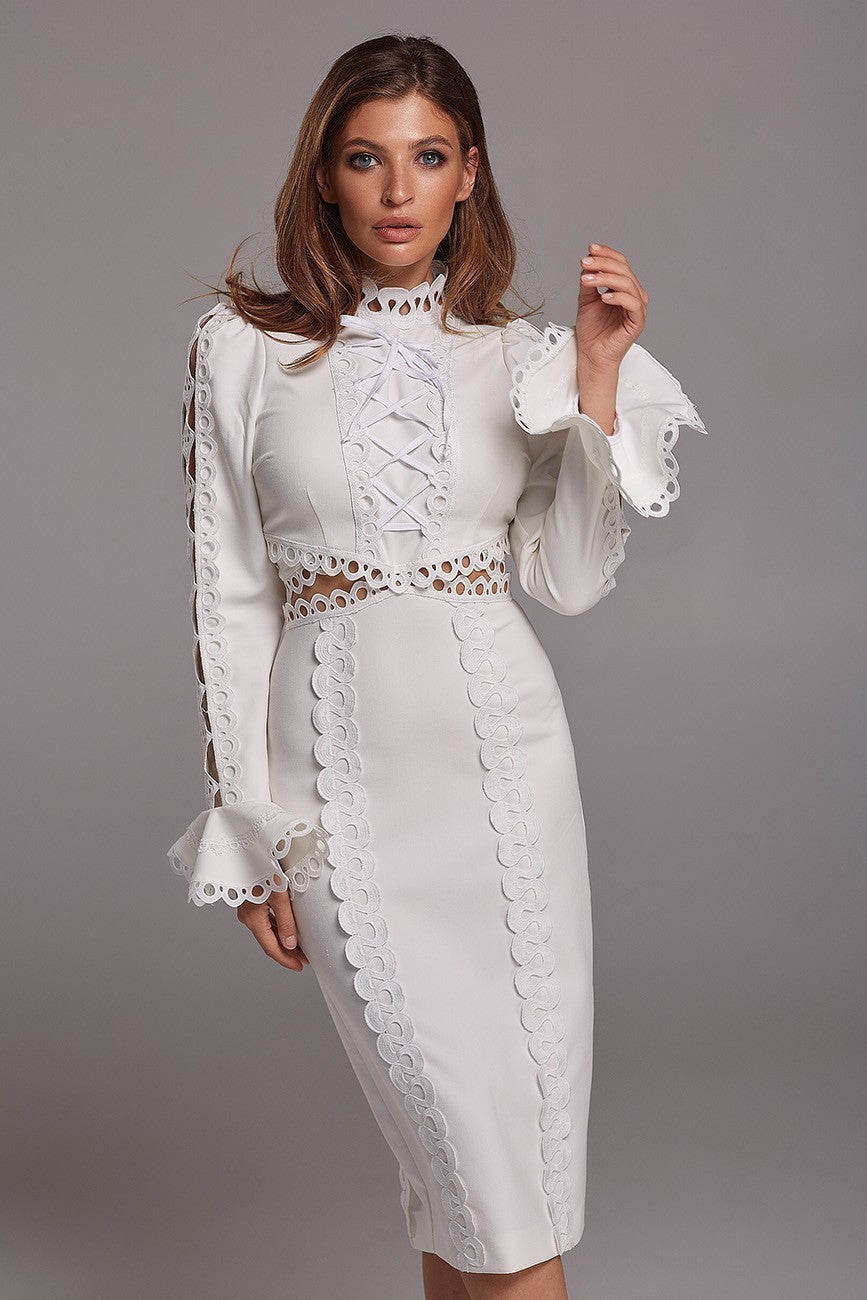 Womens Round-neck Short-sleeve Midi Dress by Ricaloux