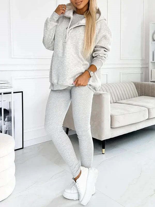 Women's Solid Color Vest Hoodie And Pants Set - RICALOUX