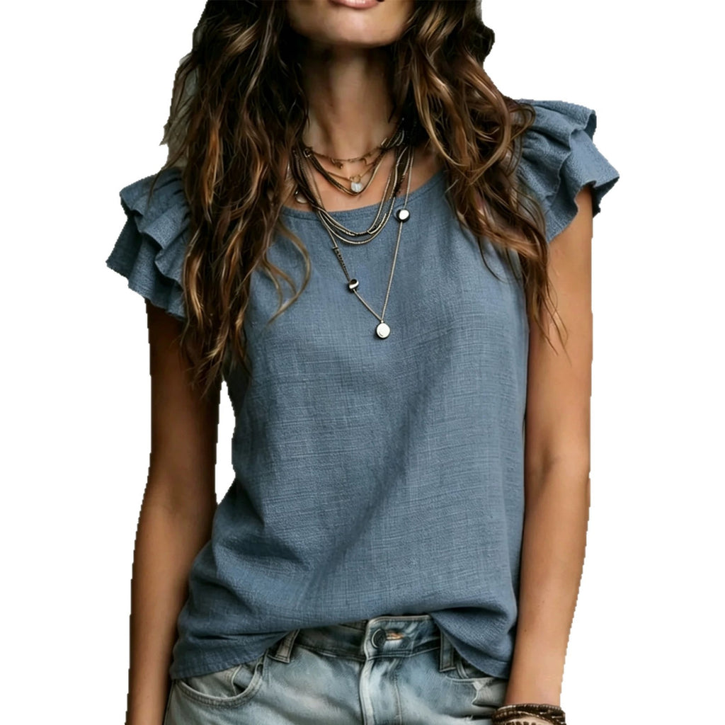 Womens Elegant Solid-color Short-sleeve Top by Ricaloux