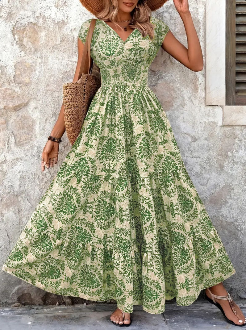 Vintage-print Dress Fashionable And Elegant V-neck Womens Wear – Premium 0 | RICALOUX