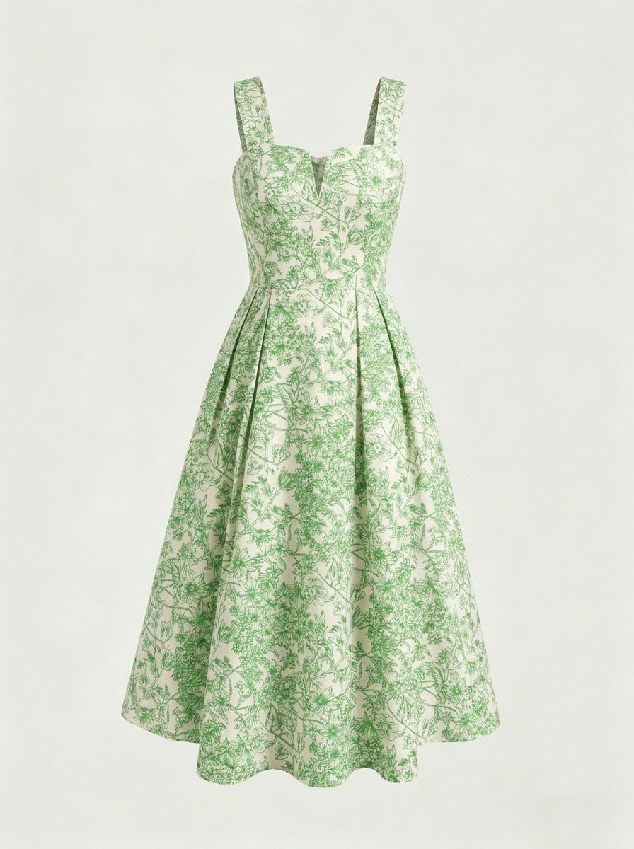 Long Cable-knit Dress With Blue And White Floral Print by Ricaloux