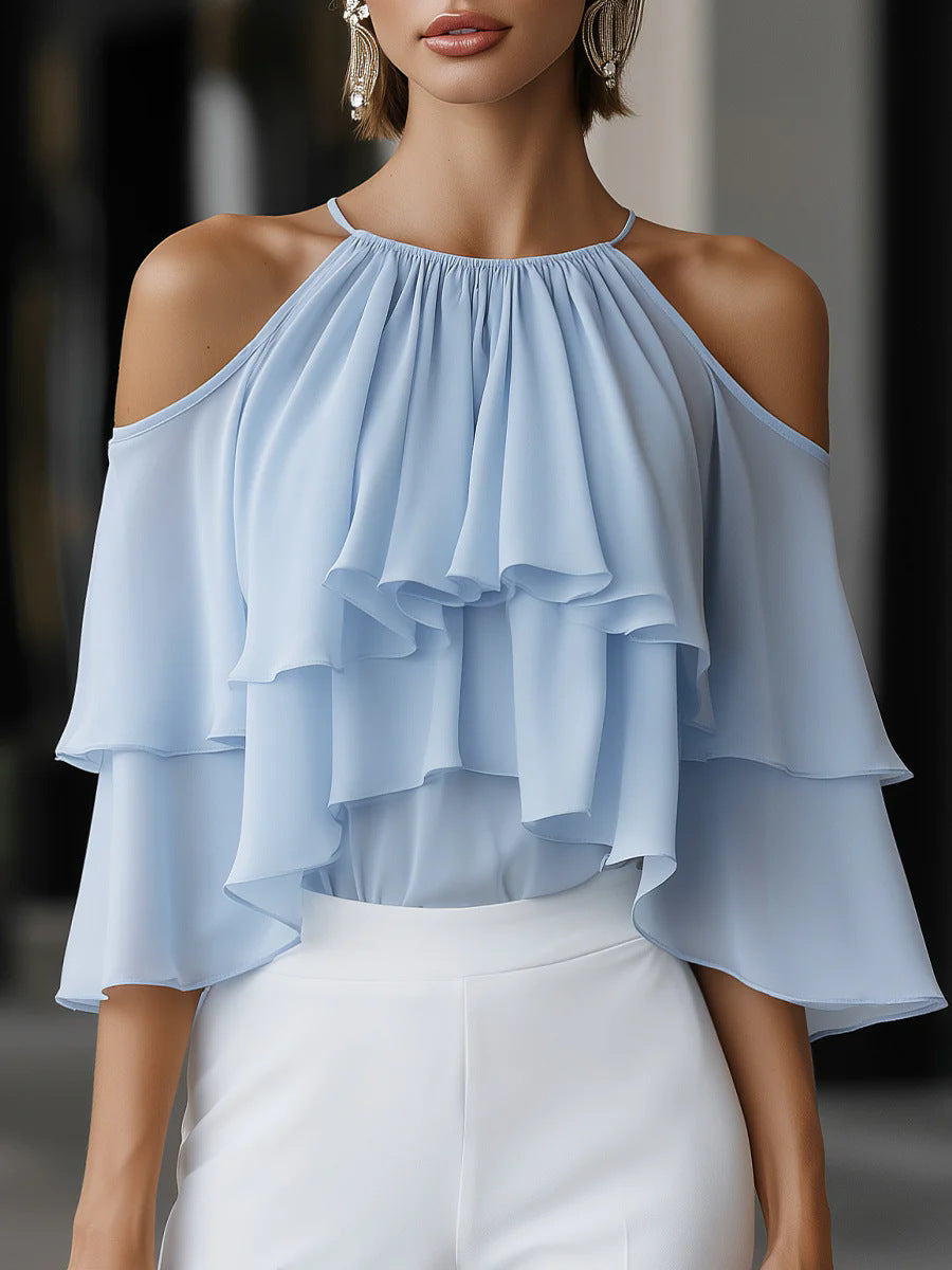 Summer Stylish And Elegant Versatile Off-shoulder Ruffled Chiffon Blouse – Premium 0 | RICALOUX