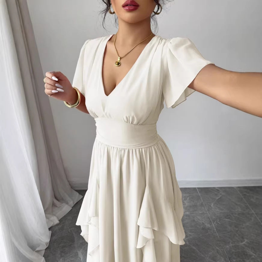 Womens Fashionable V-Neck Slim-Fit Long Dress by Ricaloux