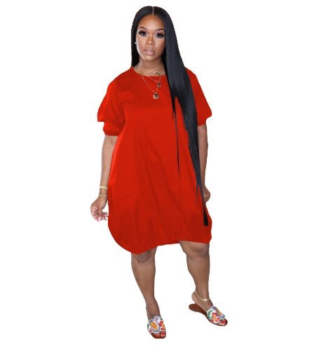 Women's New Solid Color Casual Bubble Skirt Dress - RICALOUX