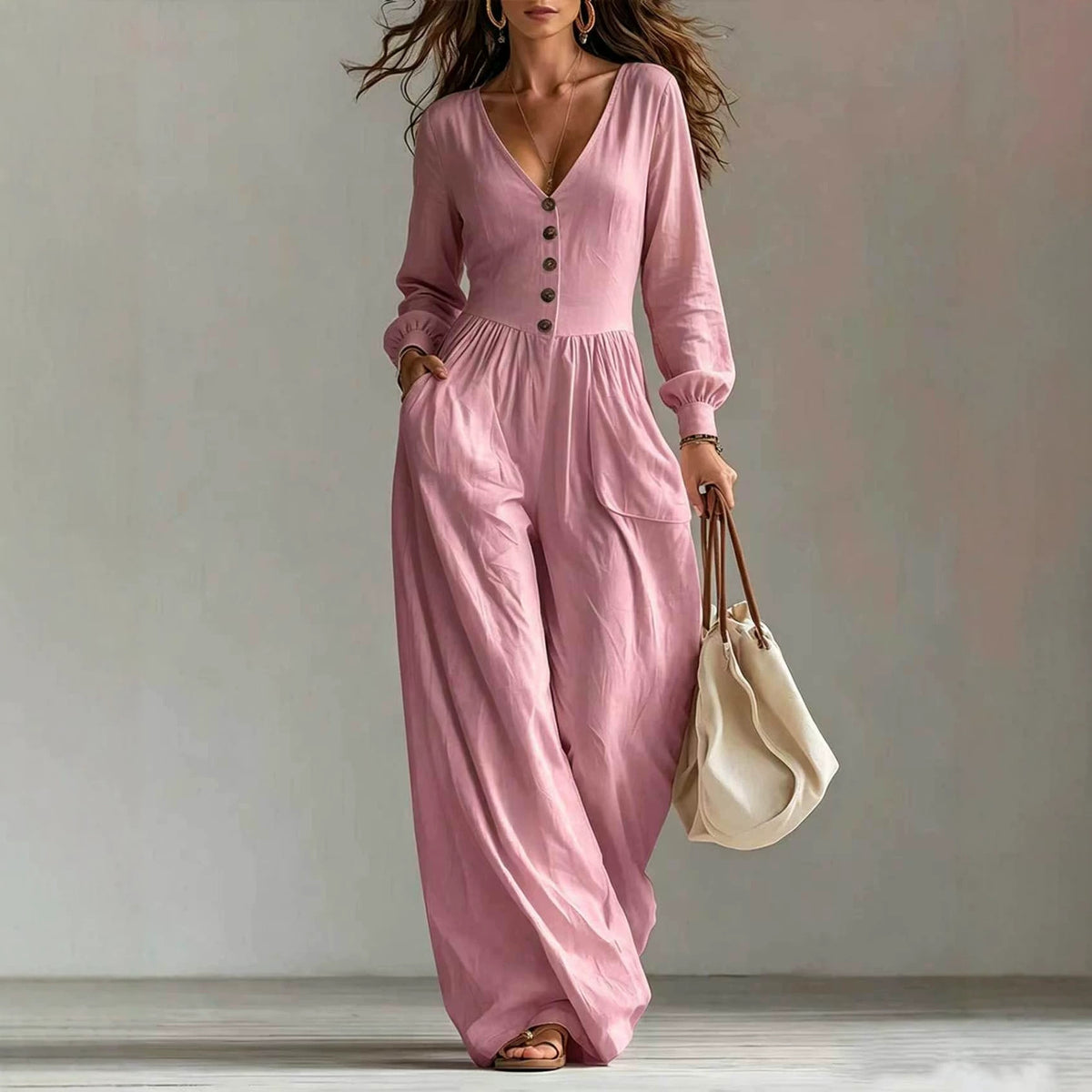 New Autumnwinter Casual Chic Womens V-neck Long-sleeve Jumpsuit With Pockets – Premium 0 | RICALOUX