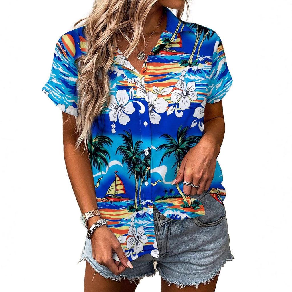 Womens Fashion Plus-Size Floral Loose-Fitting Shirt by Ricaloux