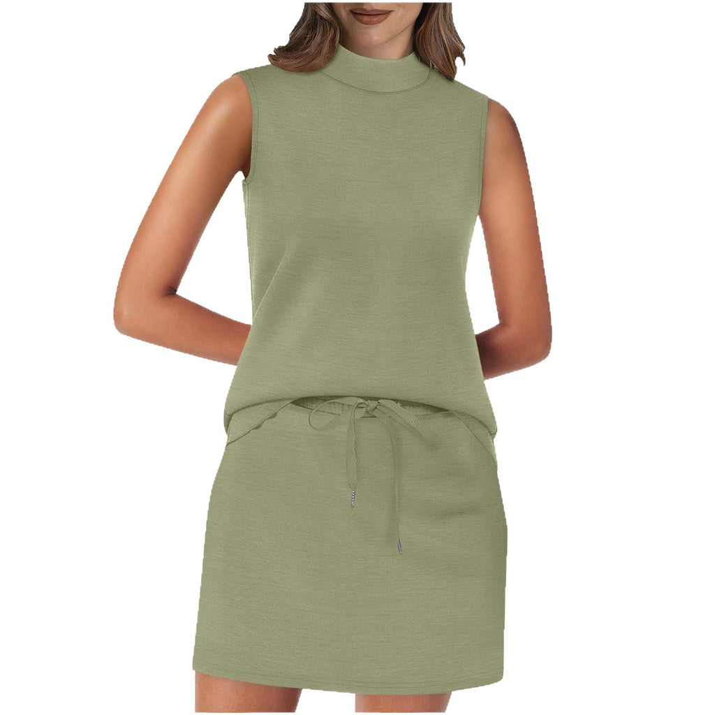 Sleeveless Stand-Neck Top And Short Skirt Two-Piece Set For Summer Beach Vacations by Ricaloux