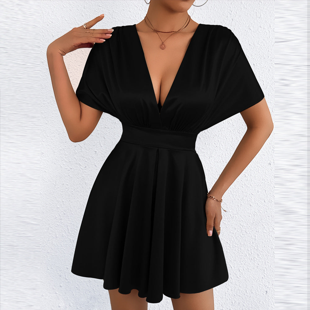 New Womens Summer V-neck Elegant Low-cut Fashionable Waist-cinching Dress by Ricaloux