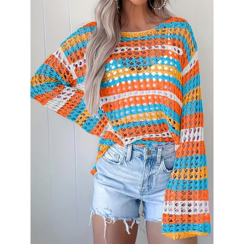 Summer Knit Hollow Out Stripe Top by Ricaloux