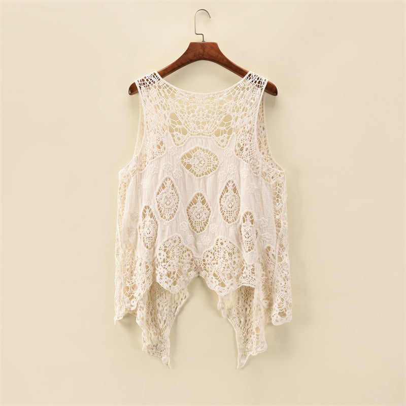 Womens Solid-color Thin Sleeveless Lace Jacket by Ricaloux