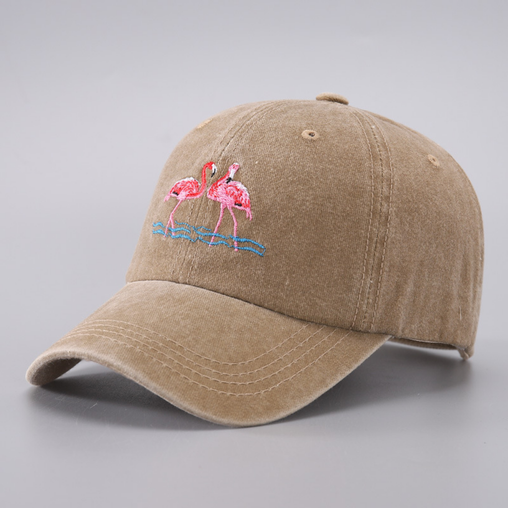 Women's Distressed Washed Flamingo Embroidery Fashion Trend Baseball Cap Suitable For Daily Commuting, Outdoor Activities, Seaside Vacations, And Sun Protection. by Ricaloux