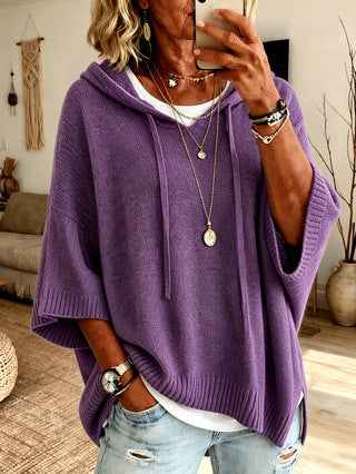 Womens Knitted New-Style Hooded Drawstring Sweater by Ricaloux