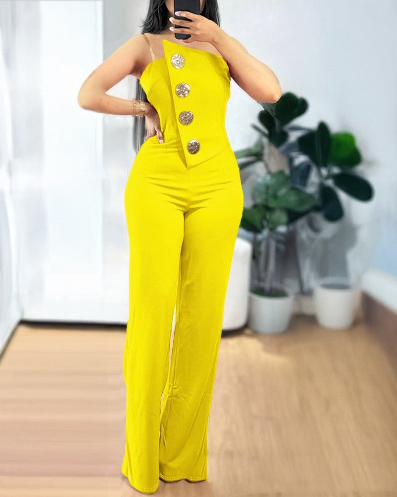 Women's Stitching Asymmetric Hem Jumpsuit - RICALOUX