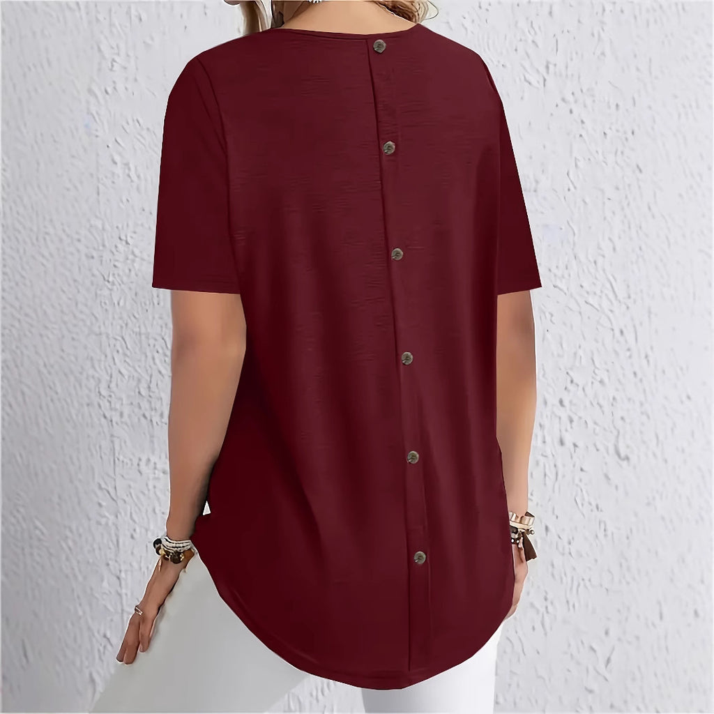 Solid-color T-shirt With Elegant Back-button Detailing – Premium 0 | RICALOUX