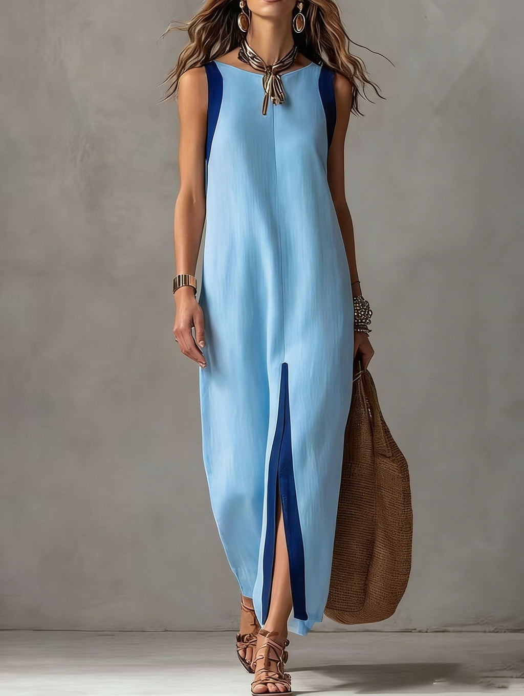 Summer New Womens Casual Chic Sleeveless Color-Block Split Dress – Premium 0 | RICALOUX