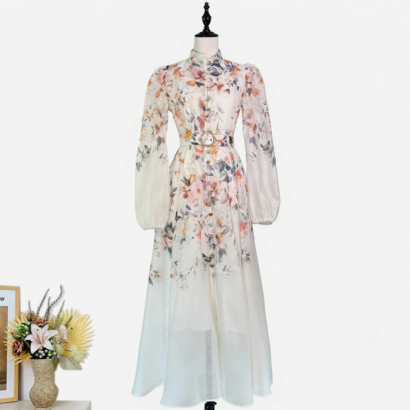 Stand-collar Single-breasted Dress With Puff Sleeves A Fitted Waist – Premium 0 | RICALOUX