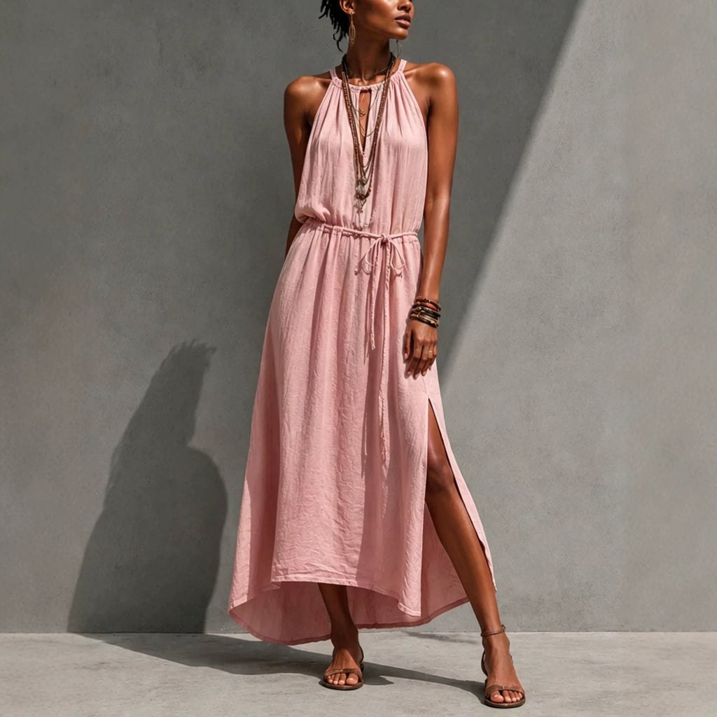 Backless Lace-up Slit Maxi Loose-fitting Dress by Ricaloux