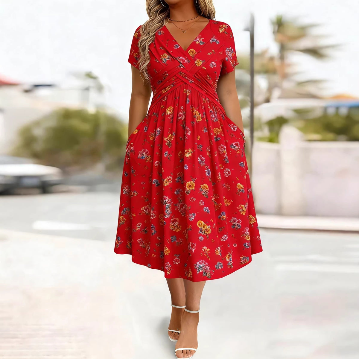 Plus-size Short-sleeve Floral Dress – Premium 0 | RICALOUX