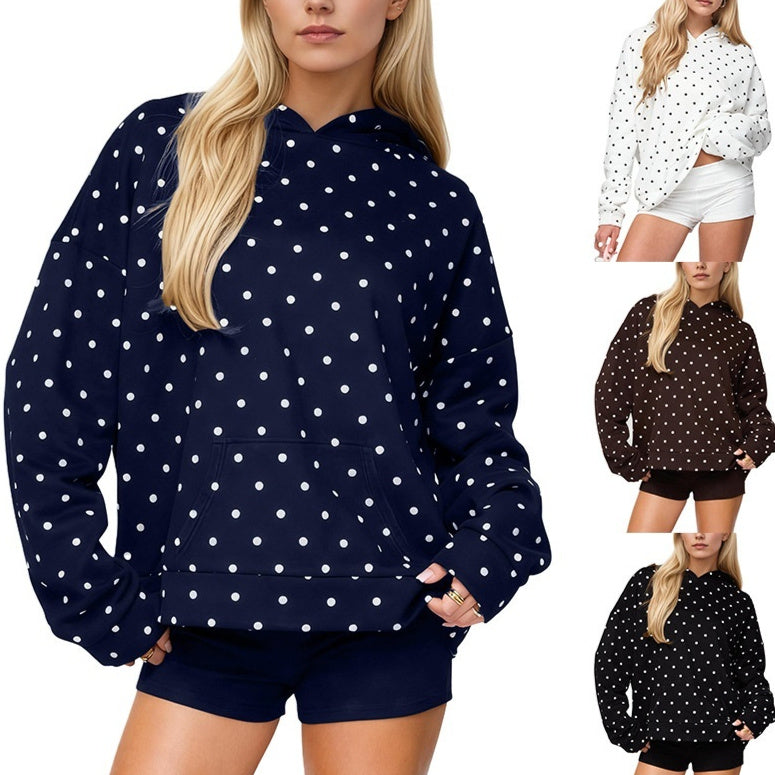 Womens Polka-dot Print Loose-fitting Sweatshirt With A Hood – Premium 0 | RICALOUX
