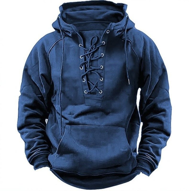 Ins Lace-up Hoodie Casual Sports Pocket Sweatshirt Men's Long-sleeved Top Clothing - RICALOUX