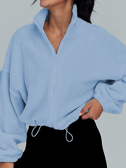 Women's Polar Fleece Sports Velvet Stand Collar Zipper Jacket - RICALOUX