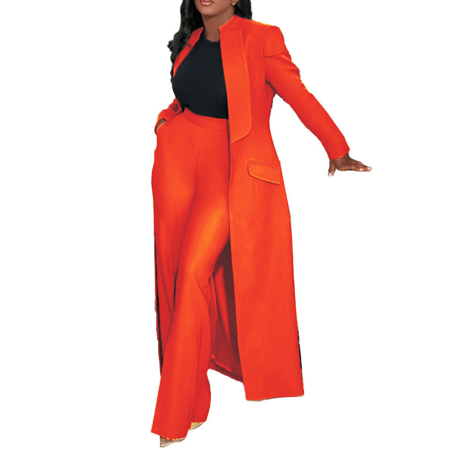 Solid-color Lapel Long Blazer Two-piece Set – Premium 0 | RICALOUX