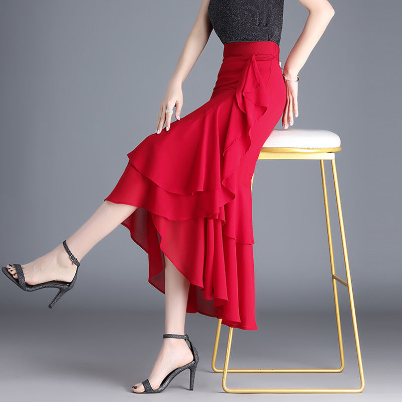 Womens Irregular Ruffled Chiffon Skirt by Ricaloux
