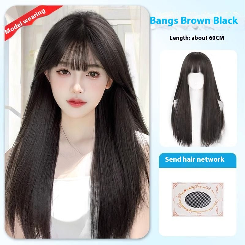 Jaulin Wig Women's Long Hair Forehead Lace Full-head Wig Mid-length Long Straight Hair Full Top Wig by Ricaloux