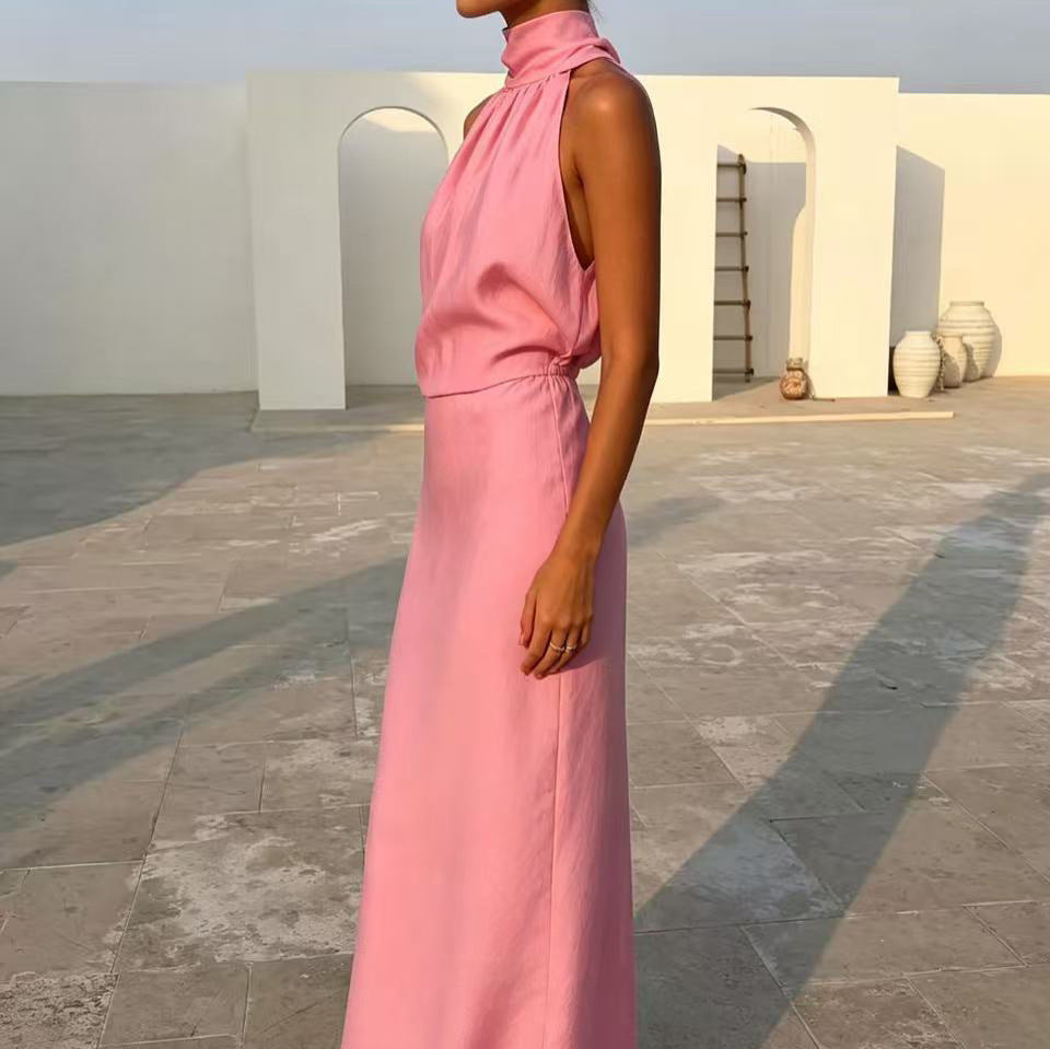 SpringSummer Halterneck Sleeveless Top With Flowing Straps And High-Waisted Fishtail Midi Skirt Set – Premium 0 | RICALOUX