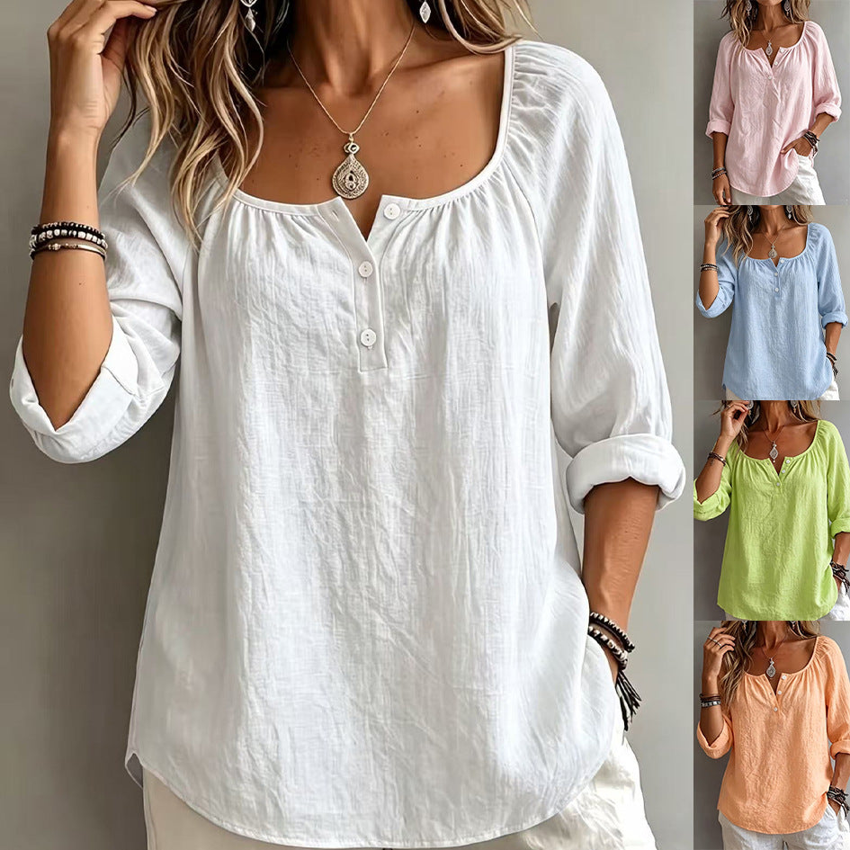 Casual V-neck Long-sleeve Pullover Womens T-shirt In Solid Colors And Multiple Shades by Ricaloux