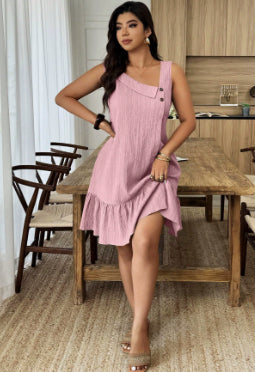 Sleeveless Slightly Sloped-neck Casual Resort Dress – Premium 0 | RICALOUX