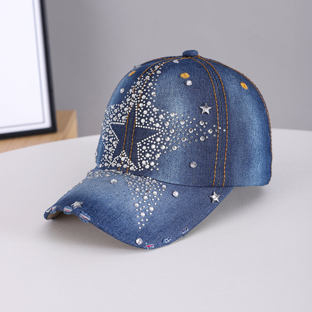 Men's And Women's Identical Large Diamond Five-pointed Star Versatile Slimming Retro Street Style Baseball Cap Suitable For Daily Outings And Summer Outfits by Ricaloux